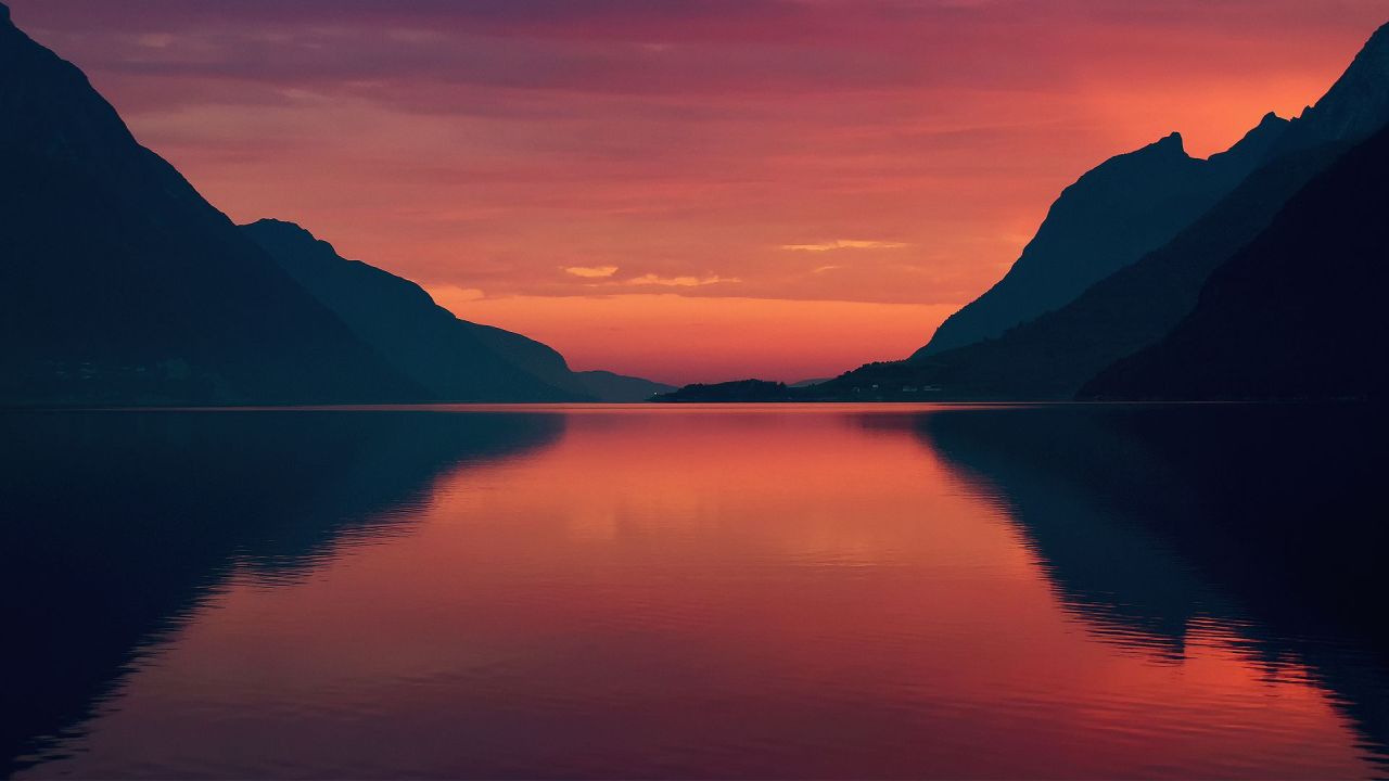 Lake and mountains during sunset