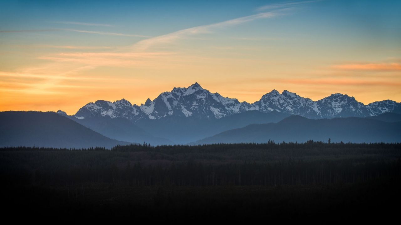 Snowy mountains on the horizon