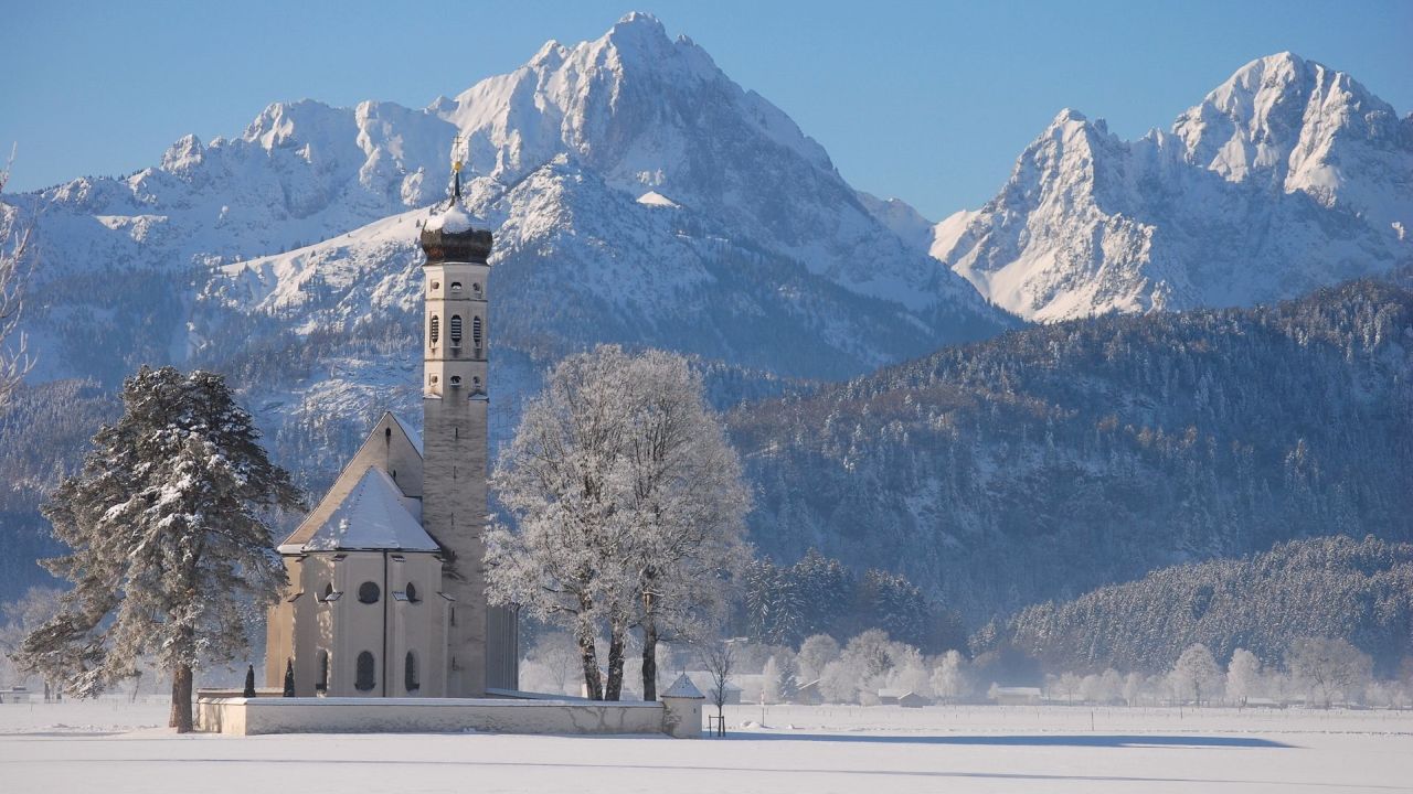 Church in winter mountain landscape