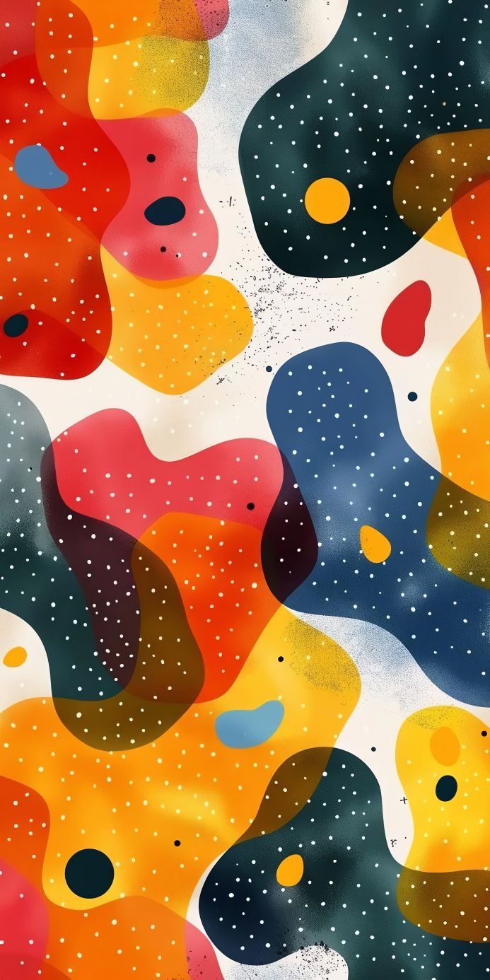 Abstract composition with colorful shapes and white dots