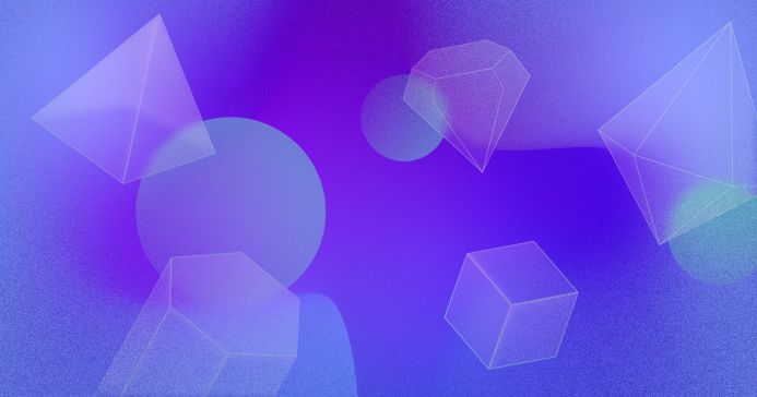 Abstract geometric shapes on a gradient blue and purple background