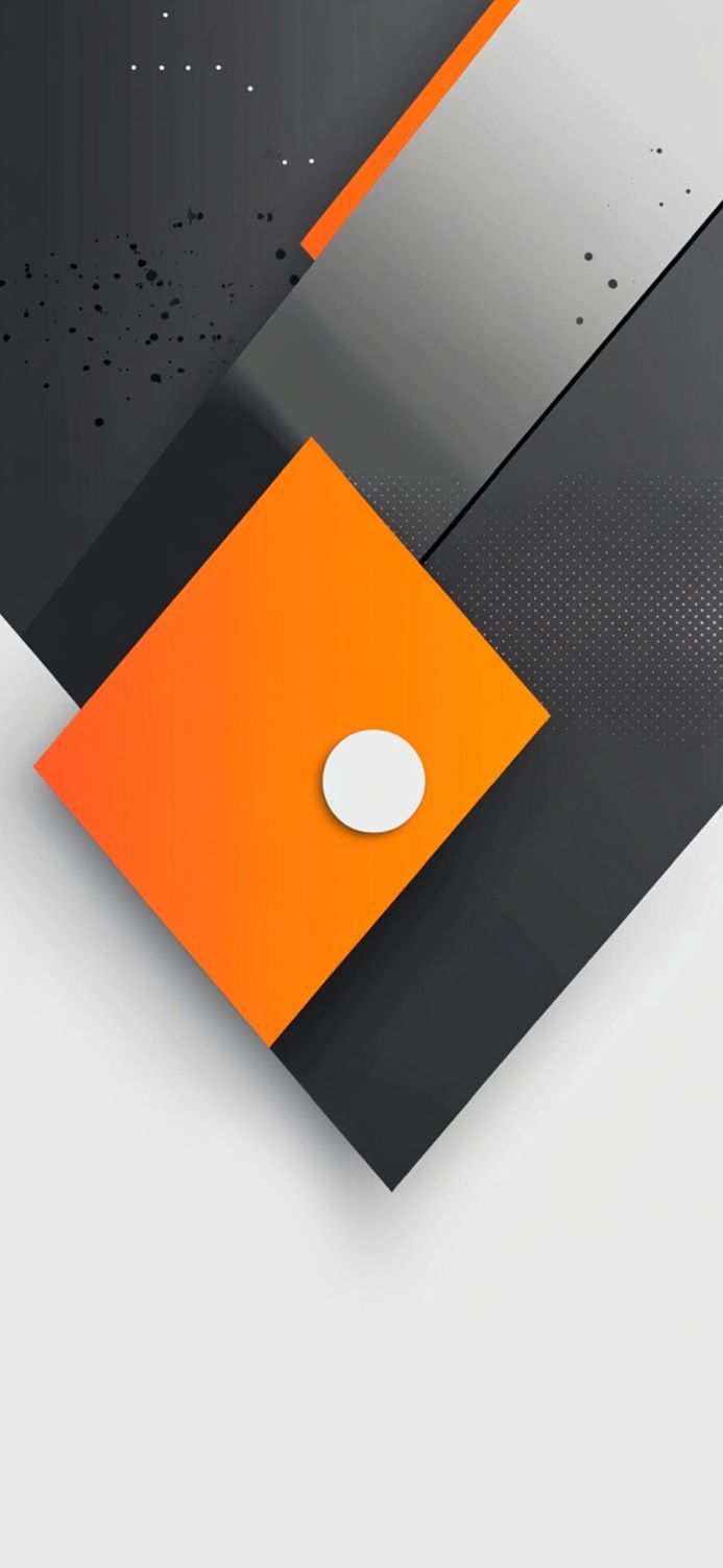Abstract geometric shapes in orange, gray, white, and black