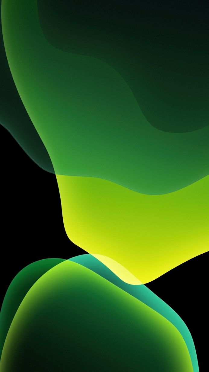 Abstract green and yellow shapes on a black background
