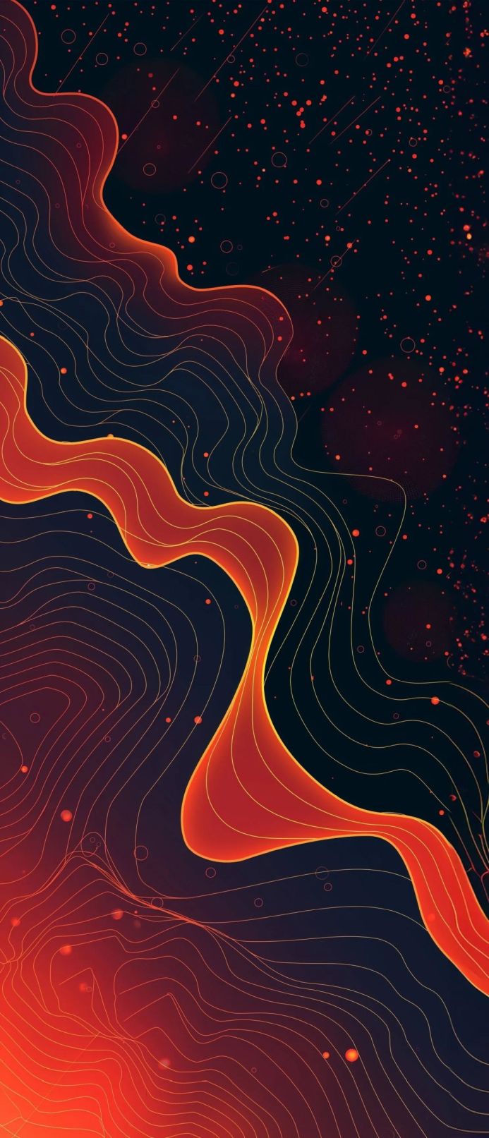 Abstract image with orange flowing lines on a dark background