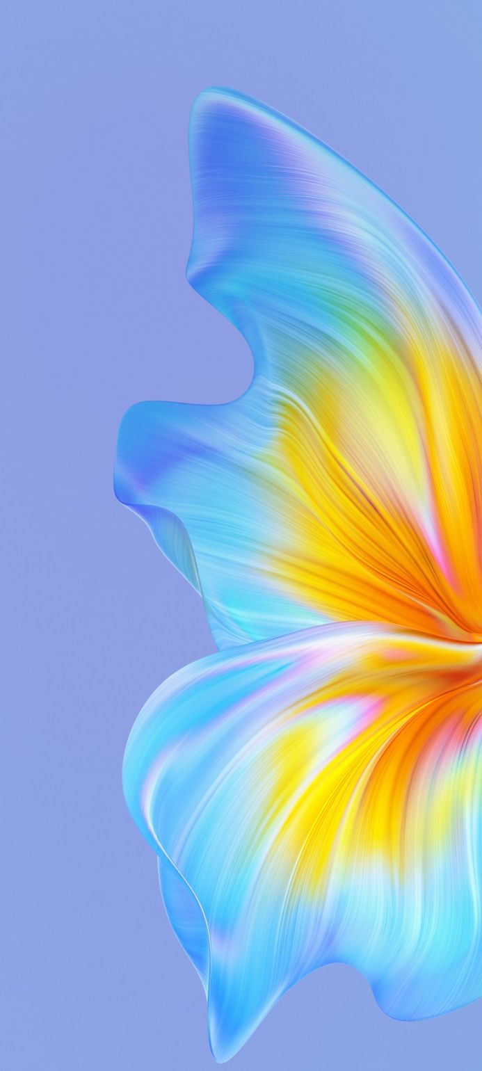 Abstract blue and yellow petal shape on a blue background