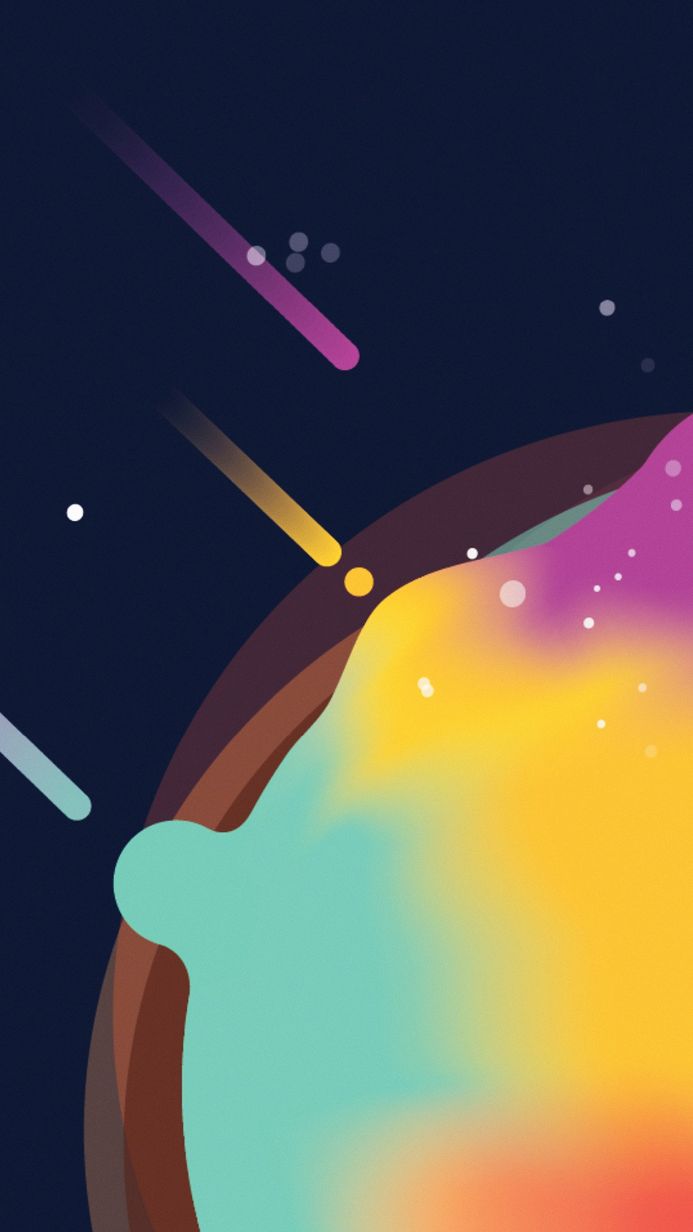 Abstract image of a planet with comets and stars in space