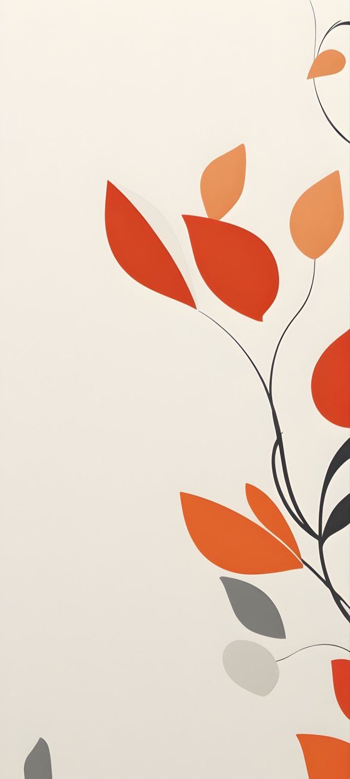 Abstract plant with orange, red, and gray leaves on a white background