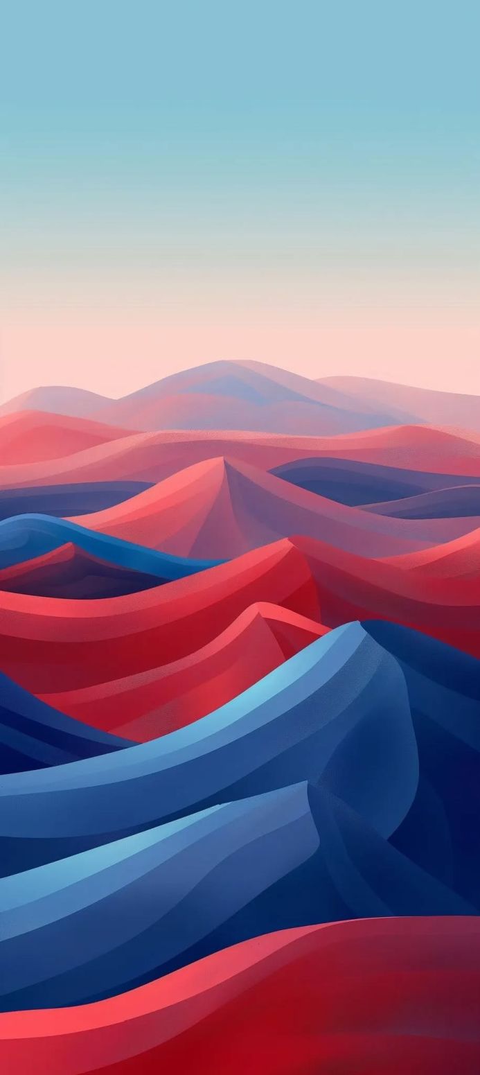 Abstract image of red and blue hills with gradient color scheme