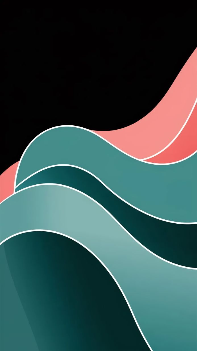 Abstract image of teal and salmon waves on a black background