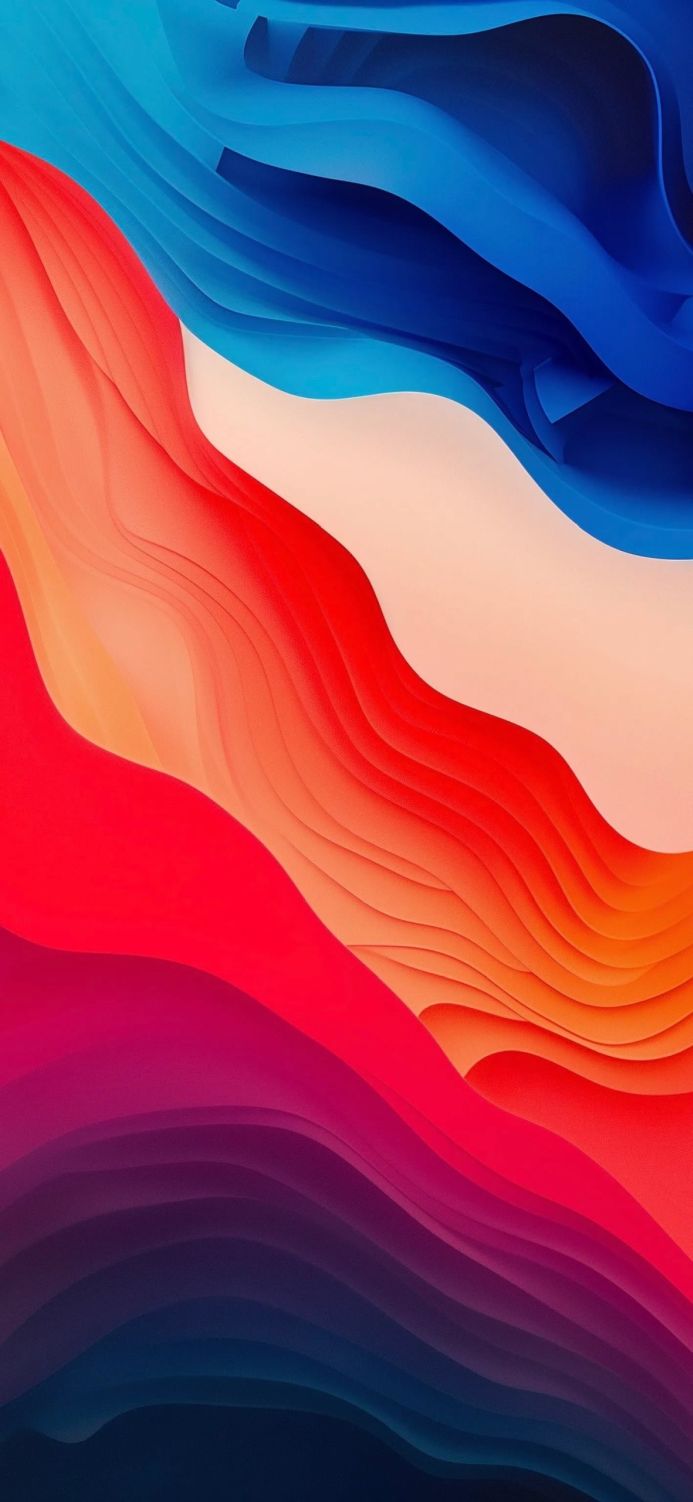 Abstract waves in shades of red, orange, blue, and white