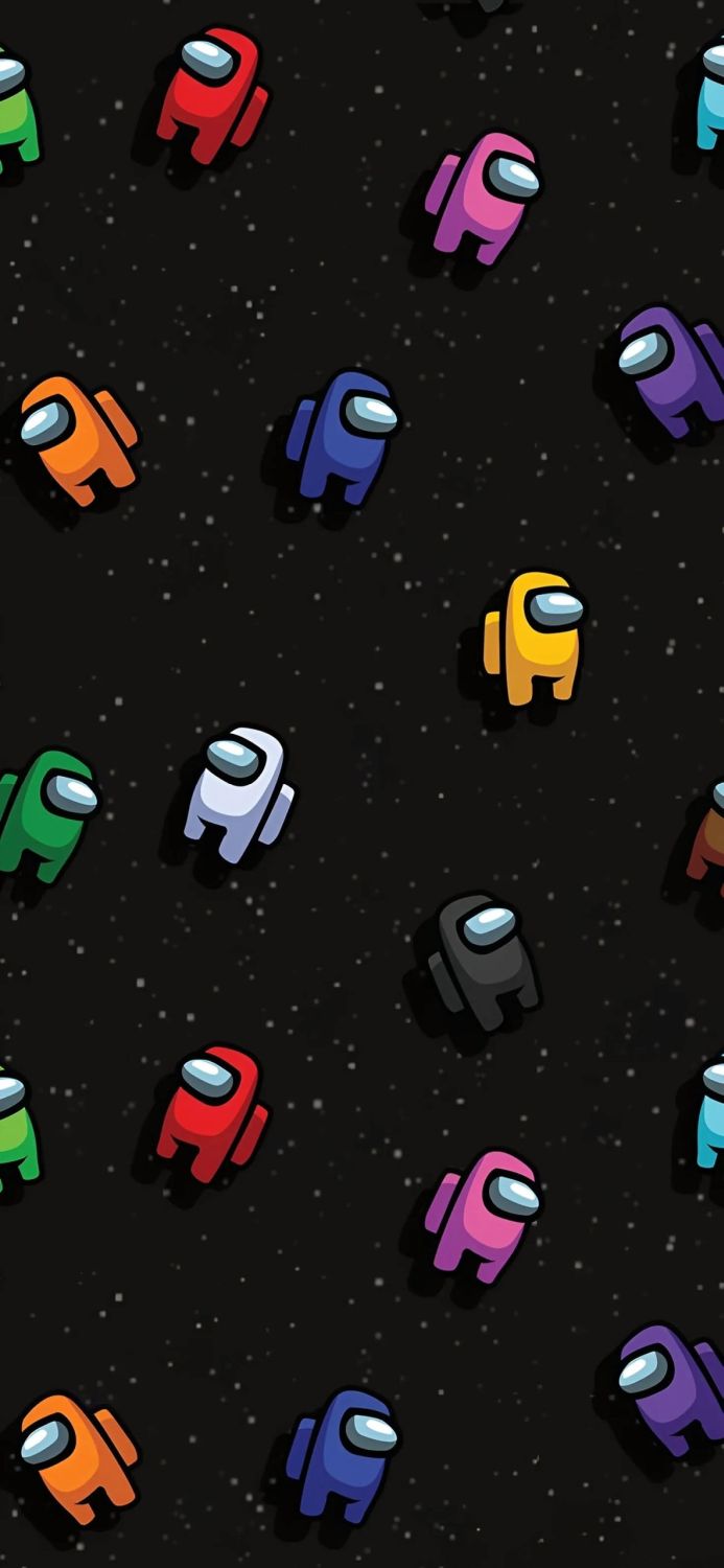 Colorful Among Us crewmates floating in space