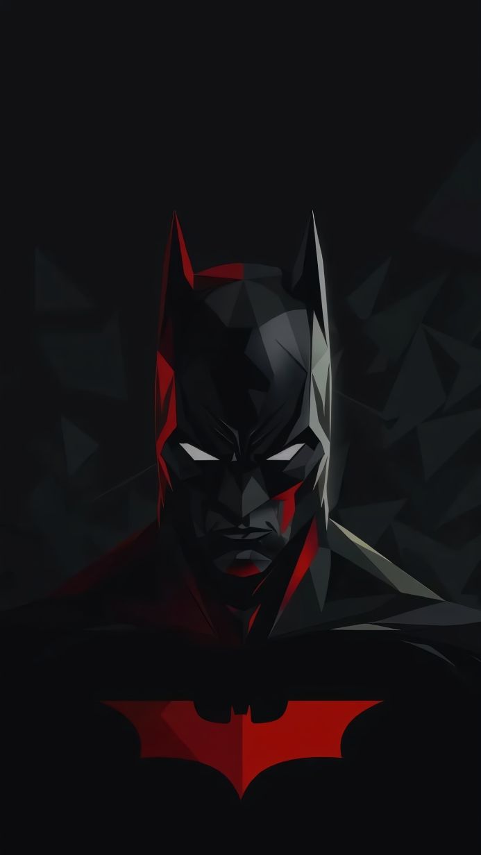Low poly Batman in black and red with the bat symbol