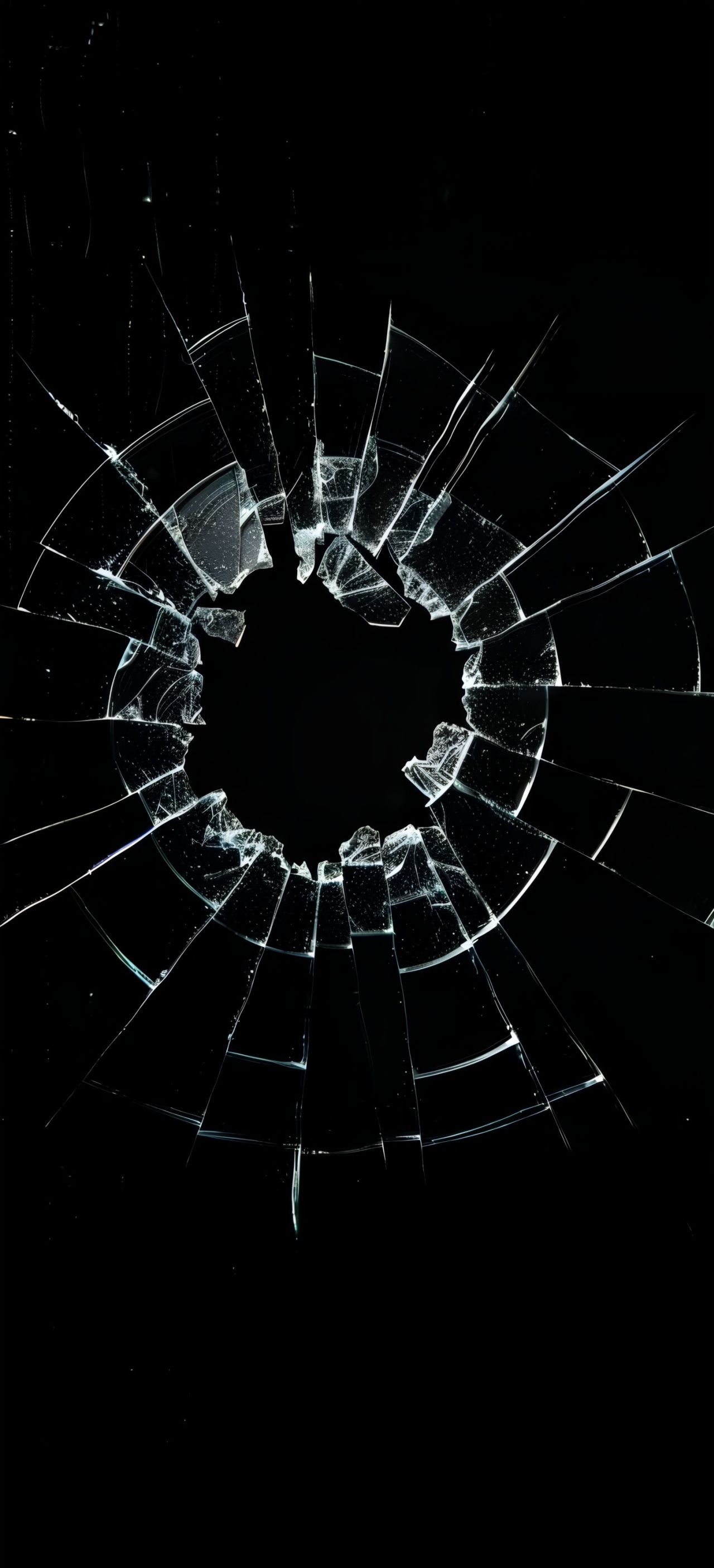 Cracked glass with a hole in the middle