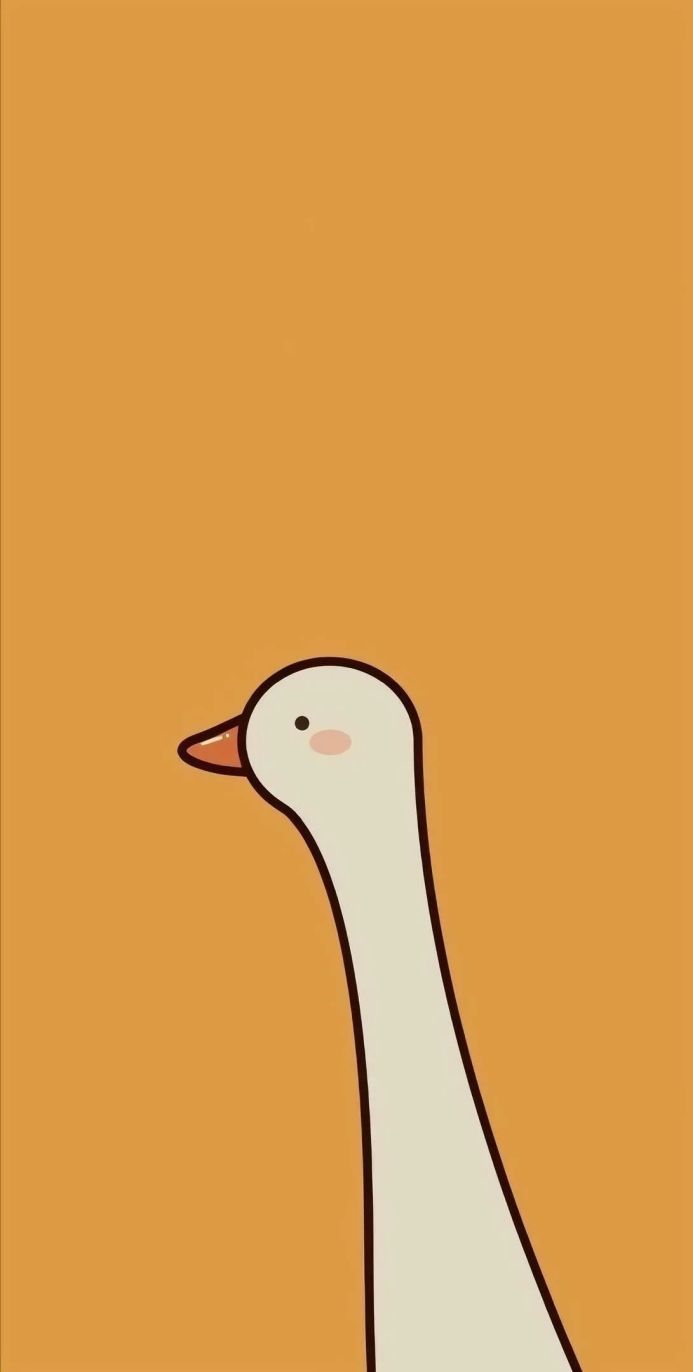 Cartoon illustration of a white goose with a long neck on an orange background