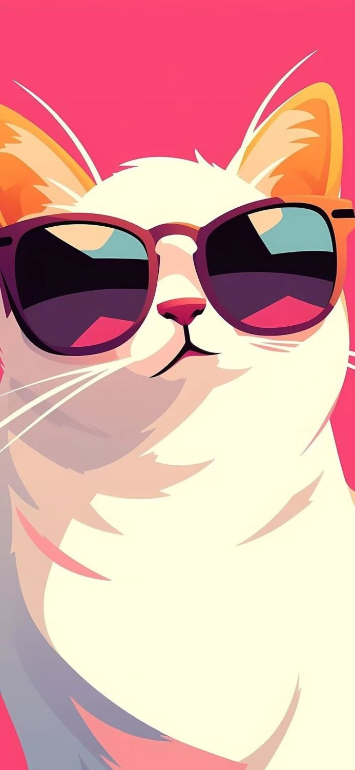 Cartoon cat with sunglasses on a pink background