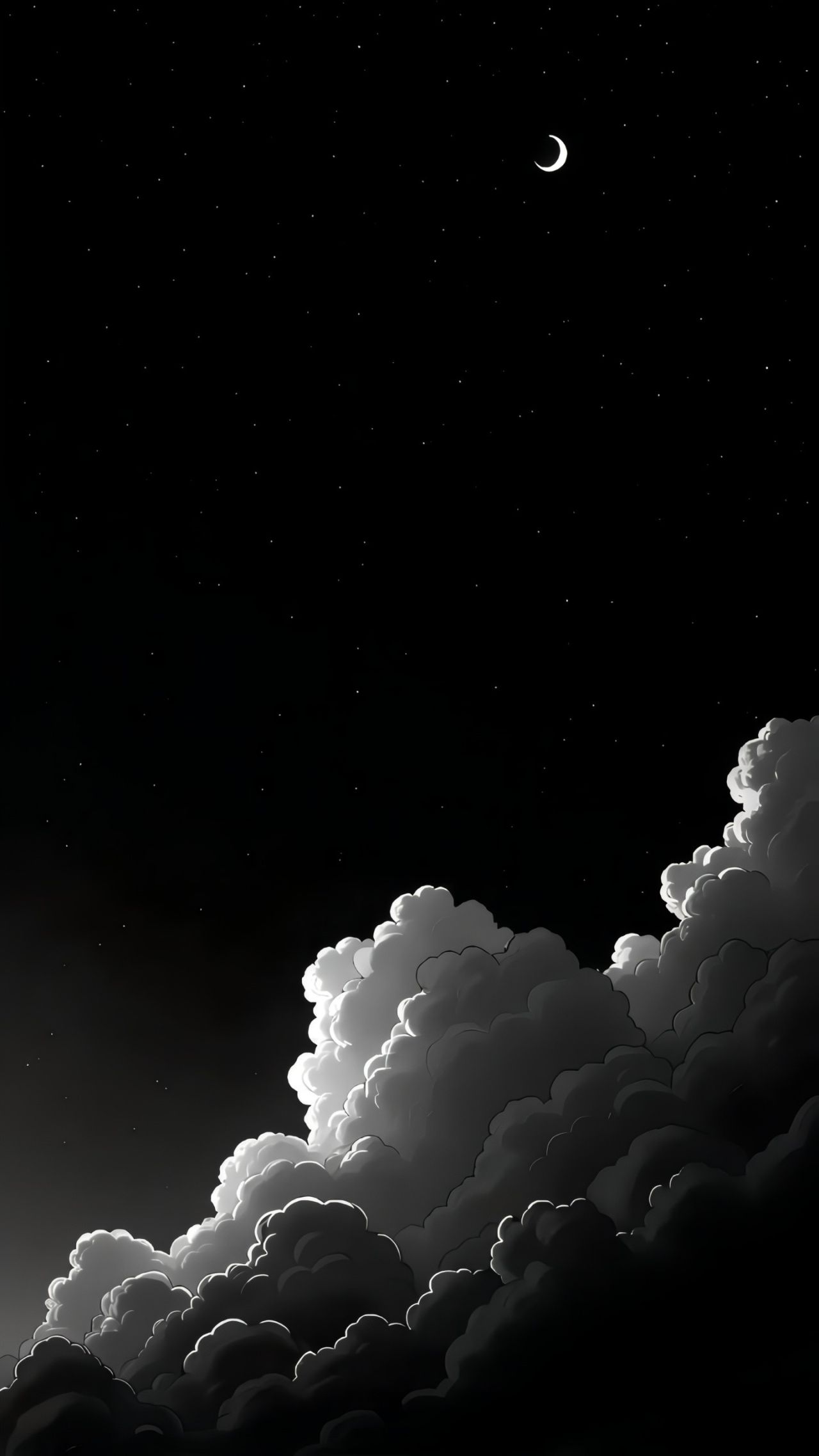 Moon and clouds on night sky