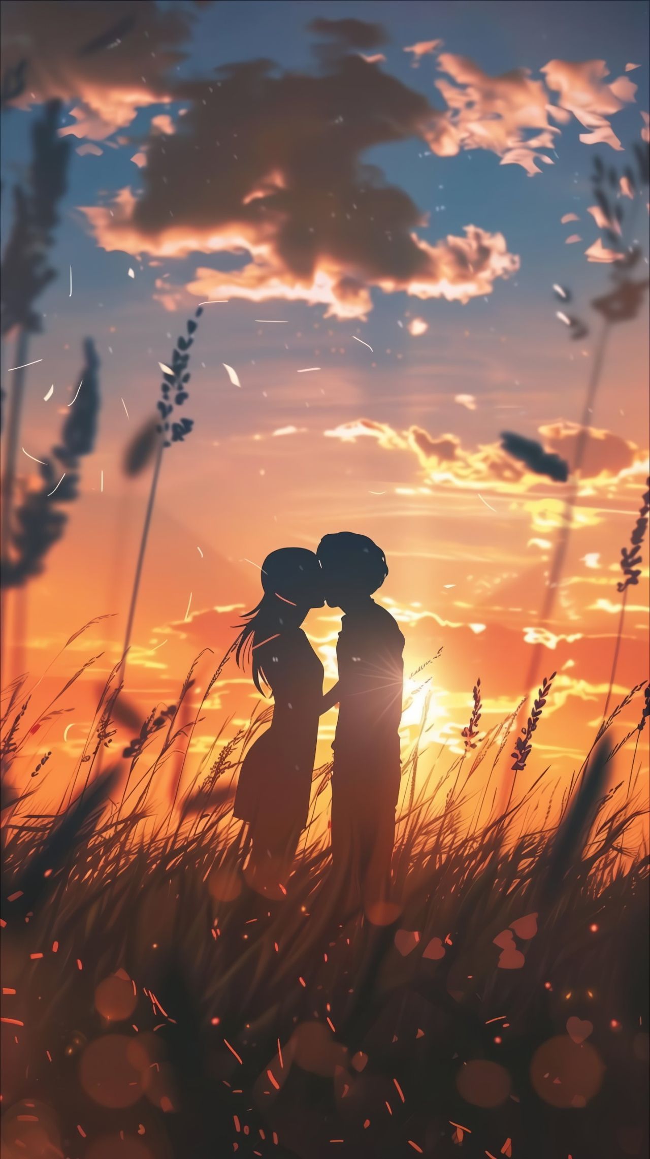 Couple kissing at sunset
