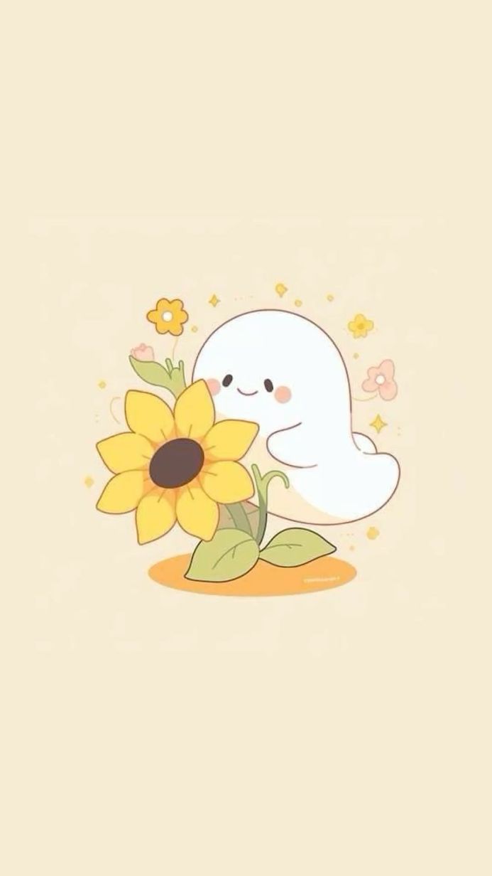 Cute ghost with a sunflower illustration