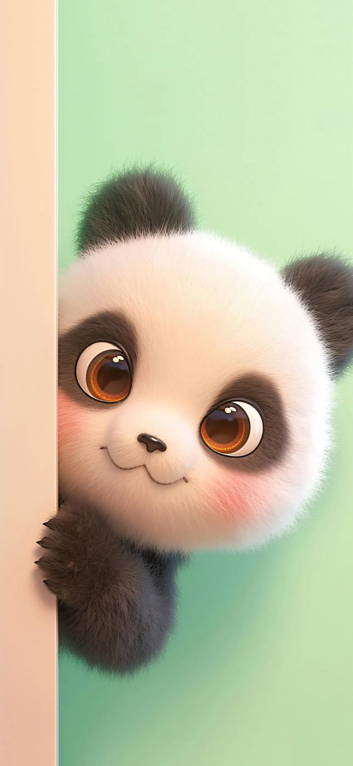 Cute panda looking around the corner