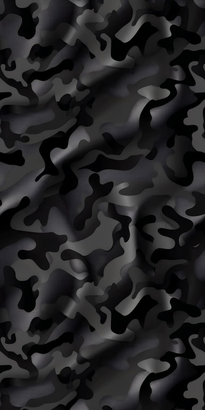 Dark camouflage pattern with swirling shapes in black and gray tones