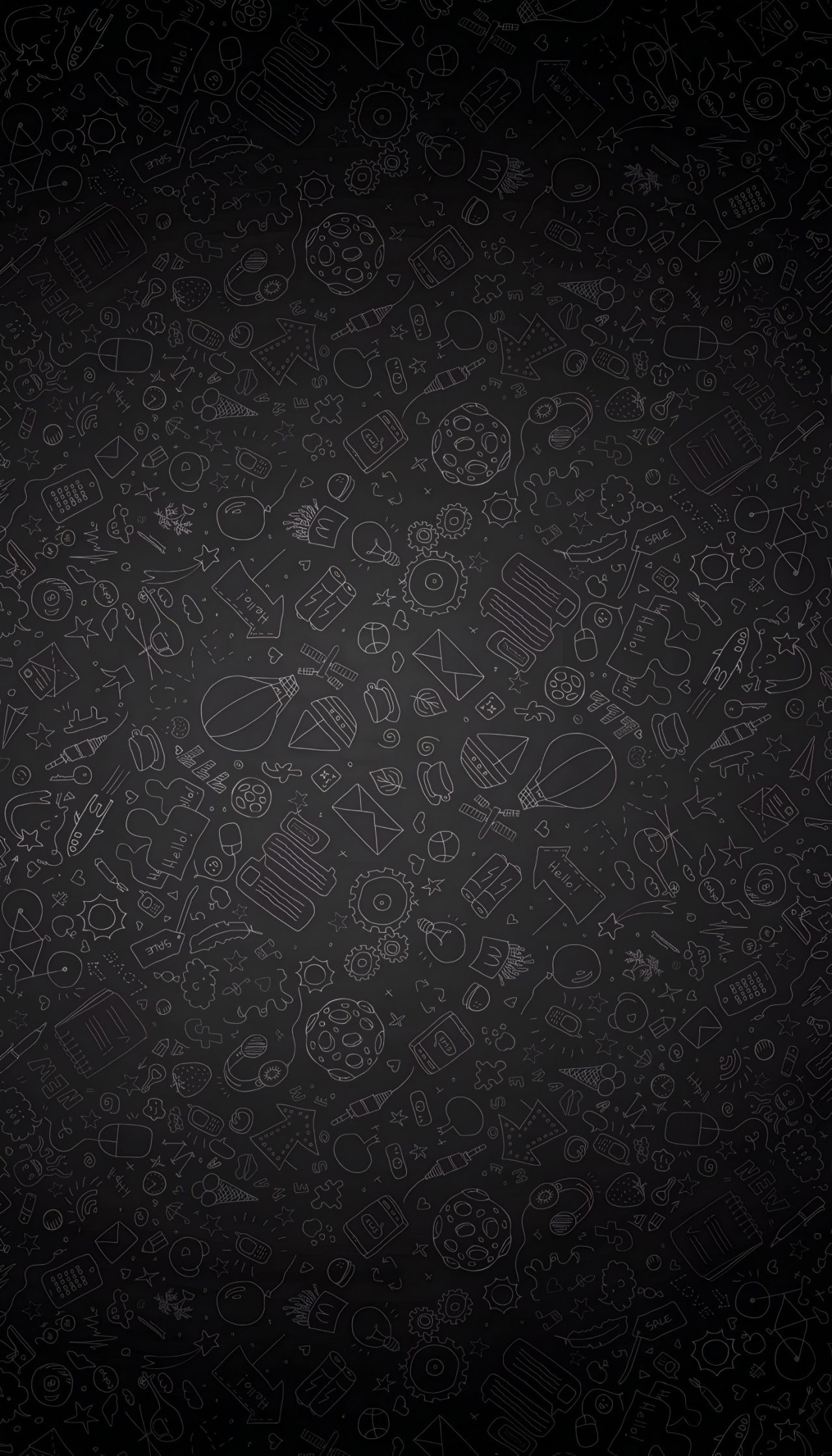 Black background with hand-drawn doodles