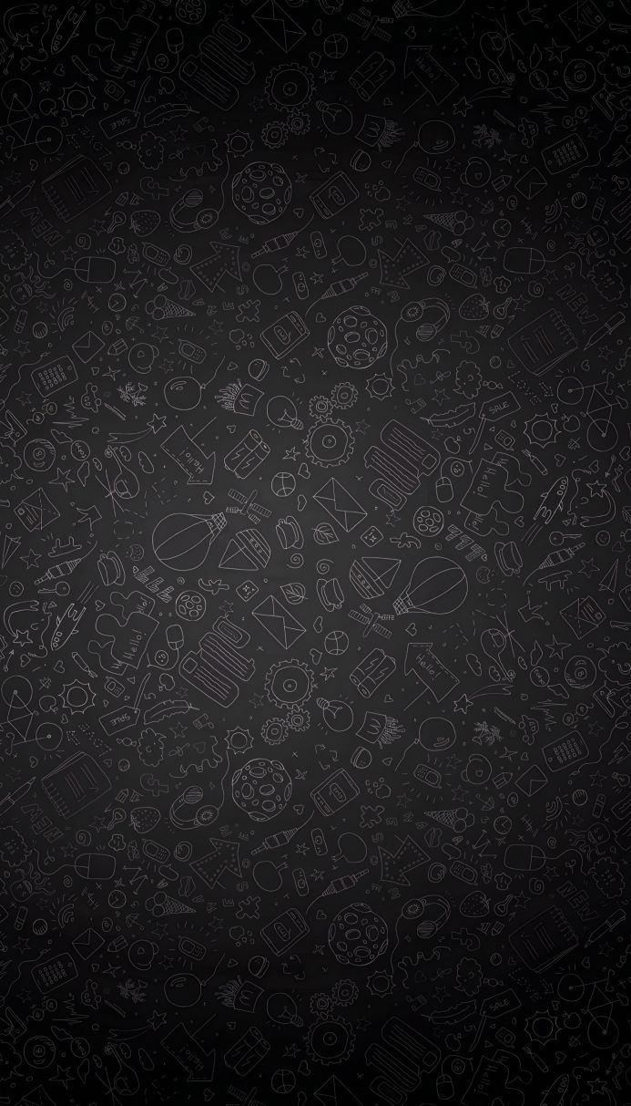 Hand-drawn doodle icons on a black background. Black and white background
