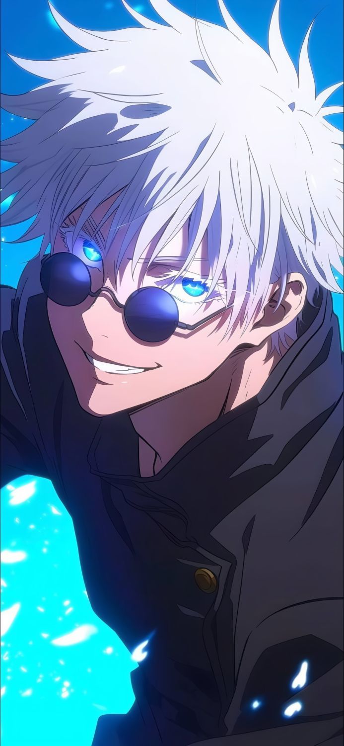 Gojo Satoru from Jujutsu Kaisen with white hair and sunglasses