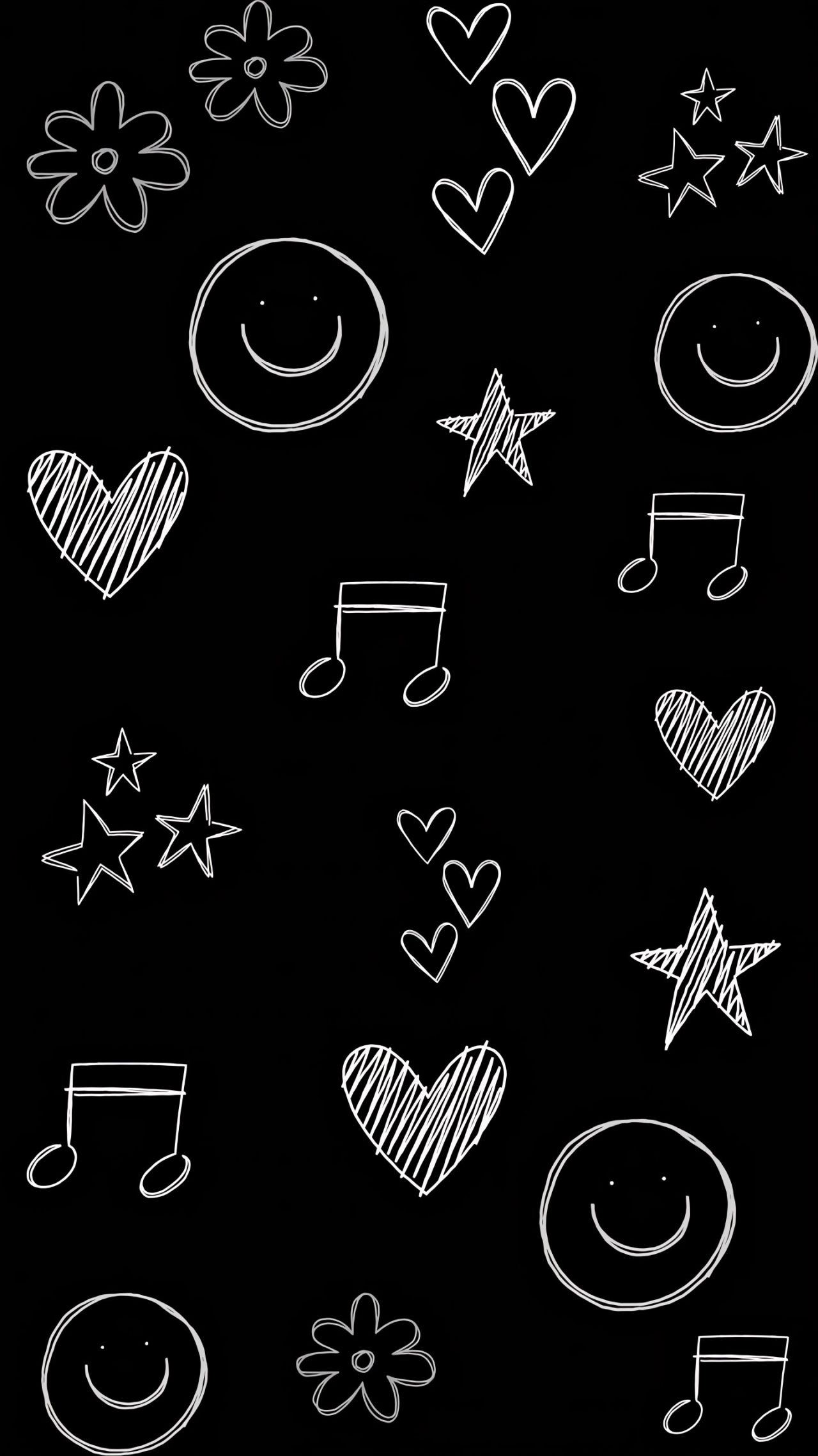 Hand drawn doodles on black
