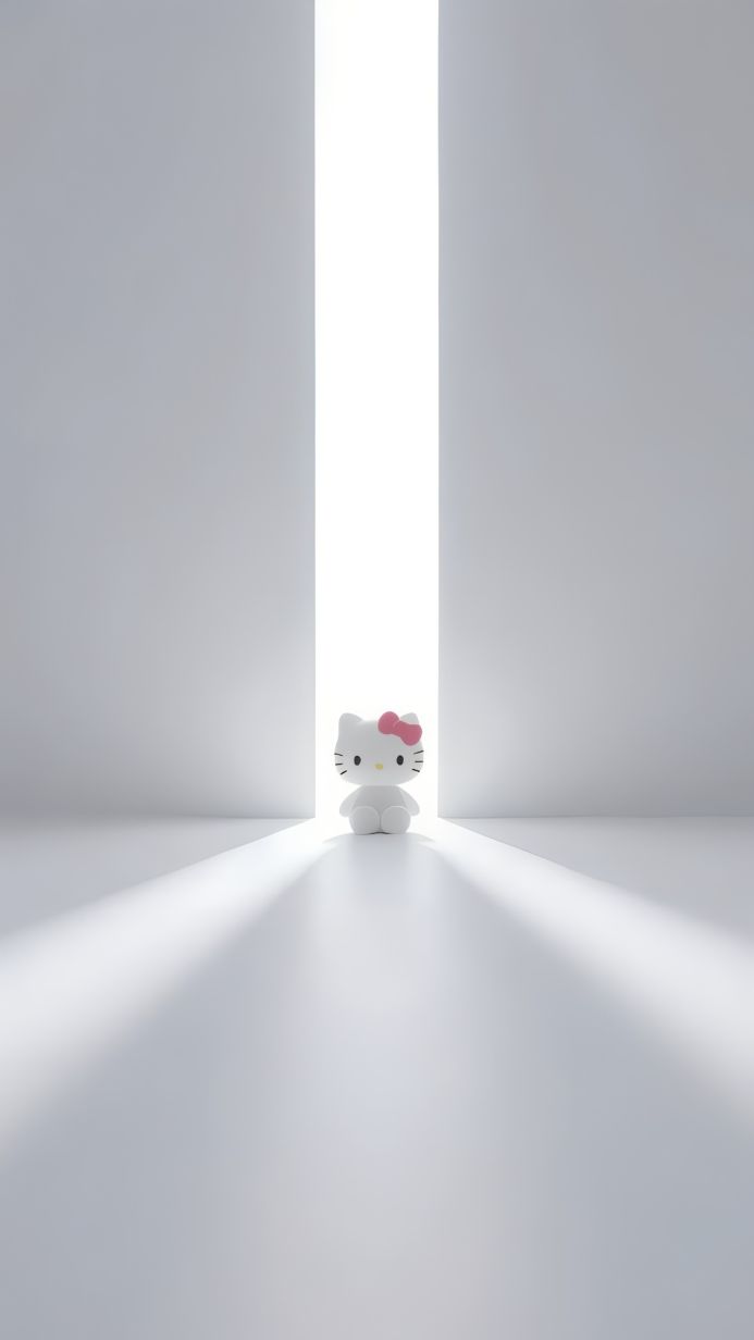 Hello Kitty figure in a minimalist white setting with a bright light source
