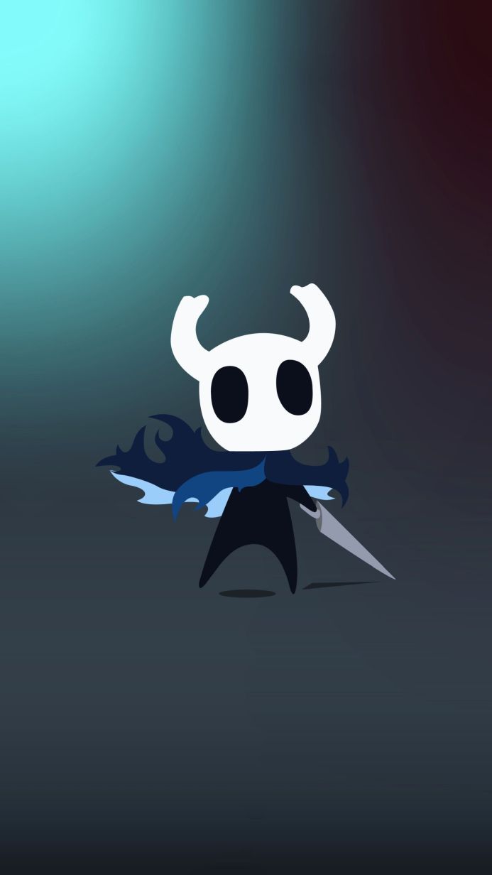 The Knight from Hollow Knight, simple cartoon style, with a sword