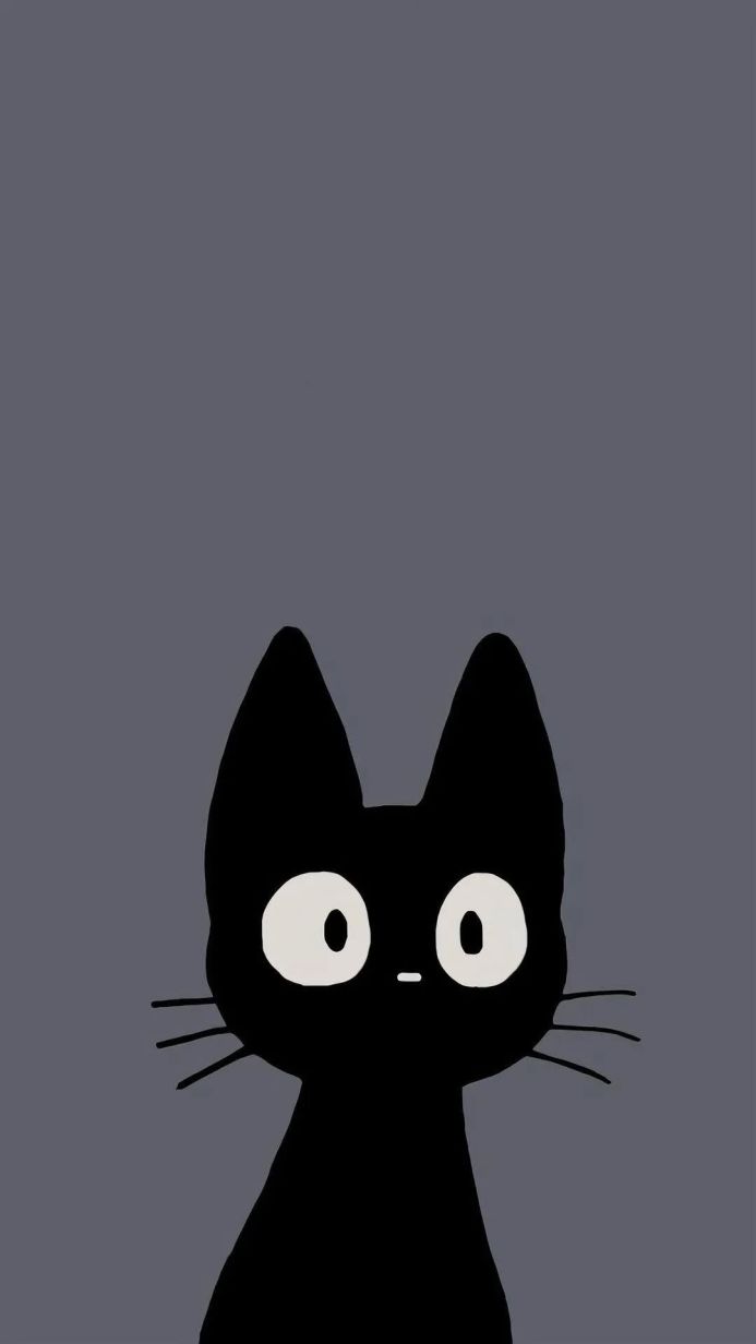 Jiji the cat from Kiki's Delivery Service with big white eyes on a gray background