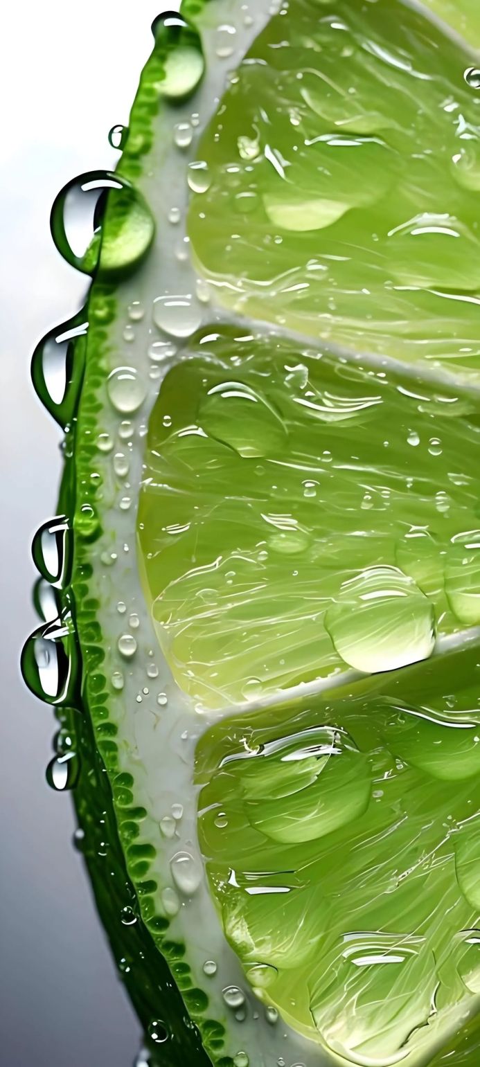Close-up of a lime wedge with water droplets