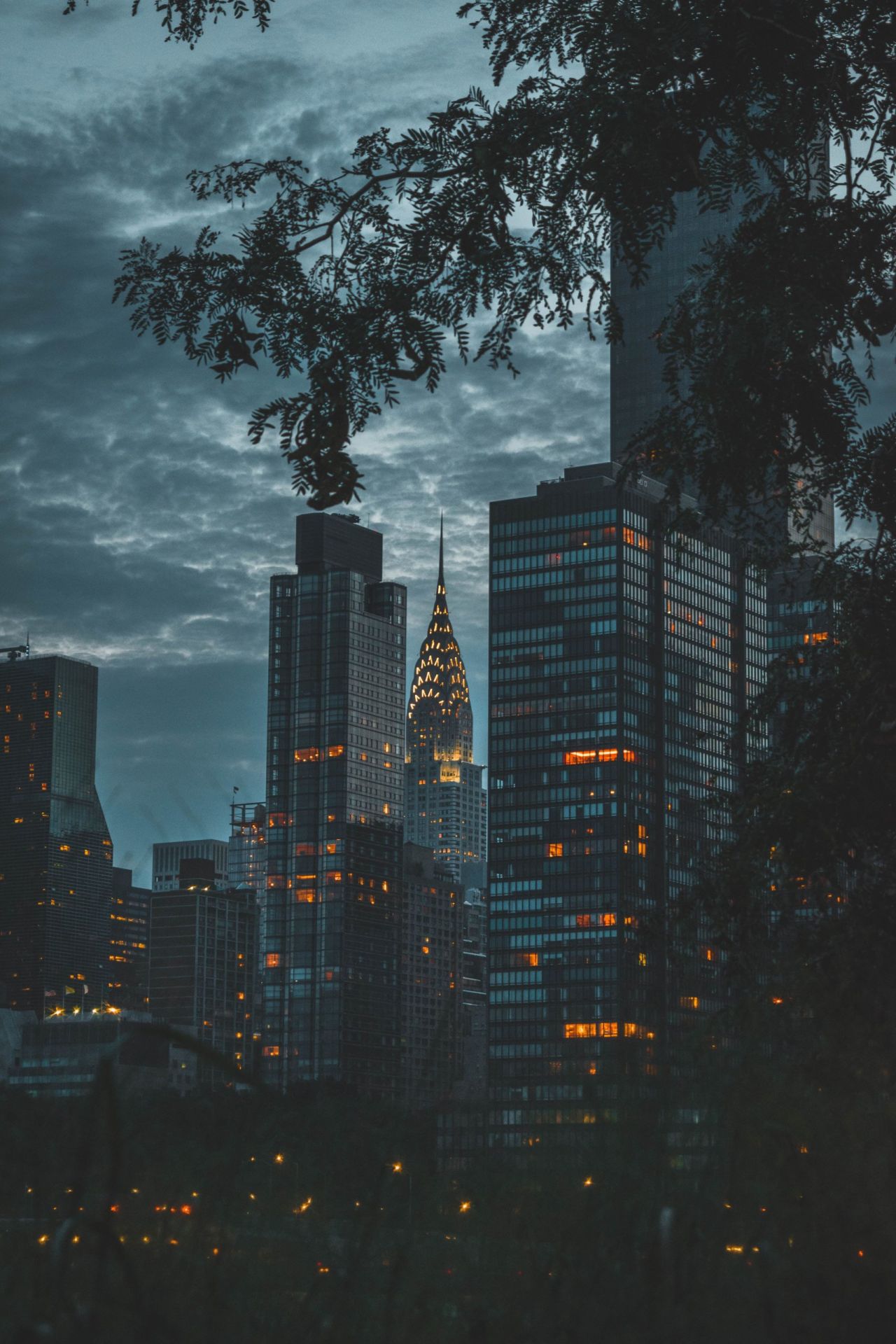 New York City skyscrapers at night