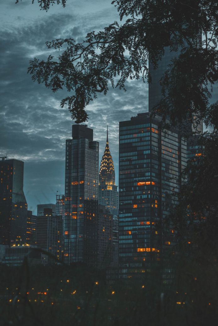 New York City skyline with the Chrysler Building at dusk