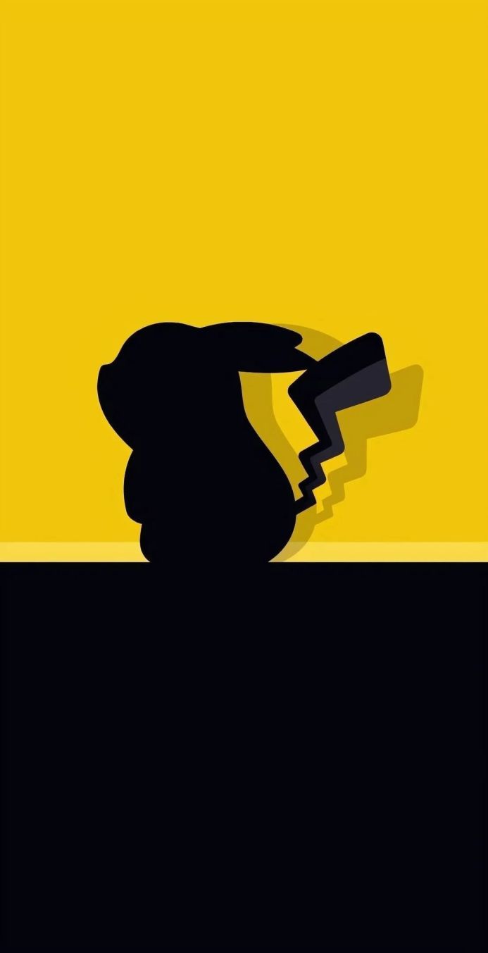Pikachu silhouette in black and yellow, minimalist style