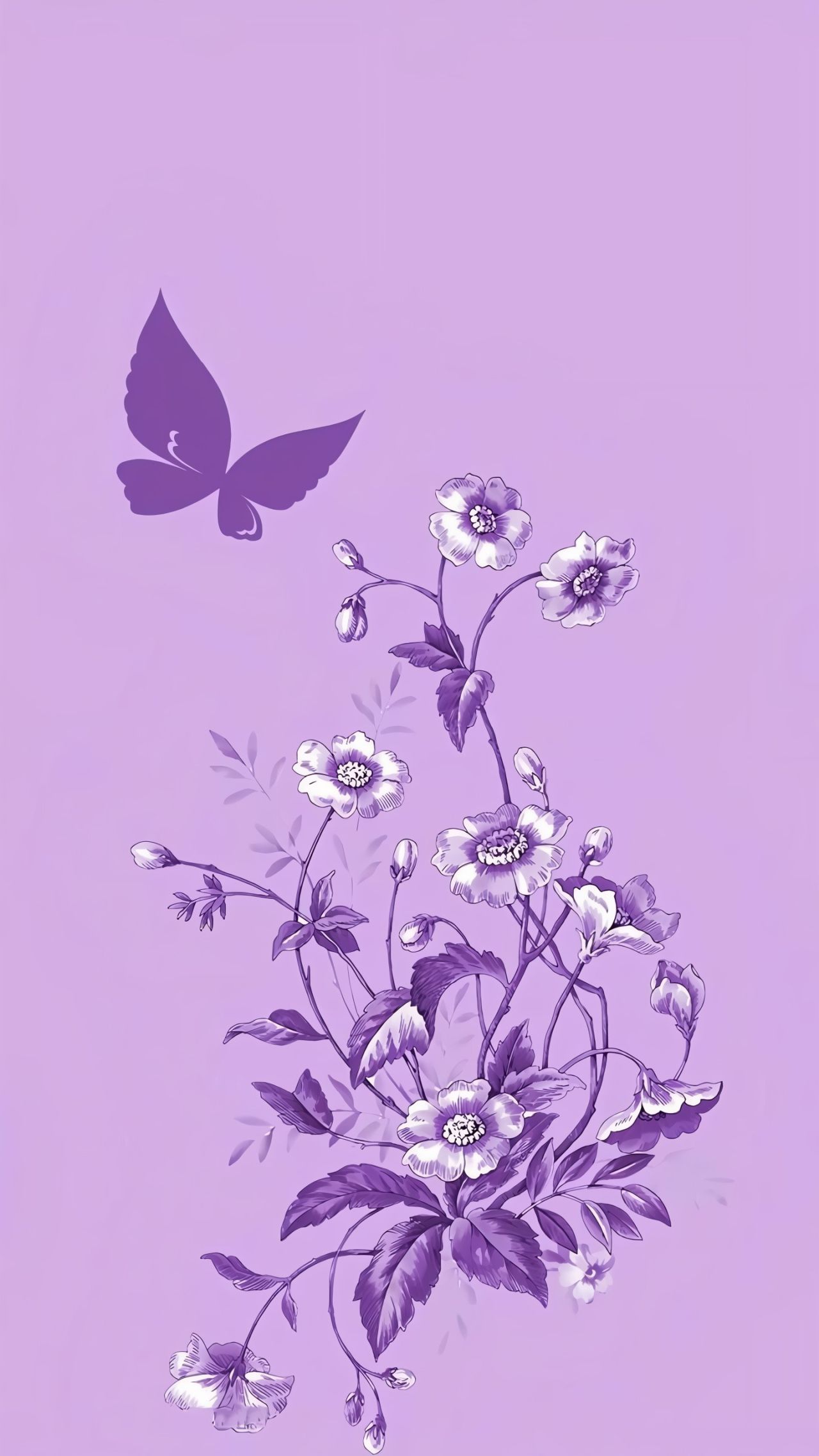 Purple butterfly and flowers wallpaper