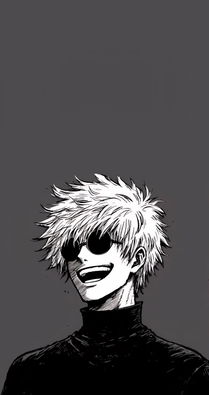 Satoru Gojo from Jujutsu Kaisen, smiling with sunglasses, manga style