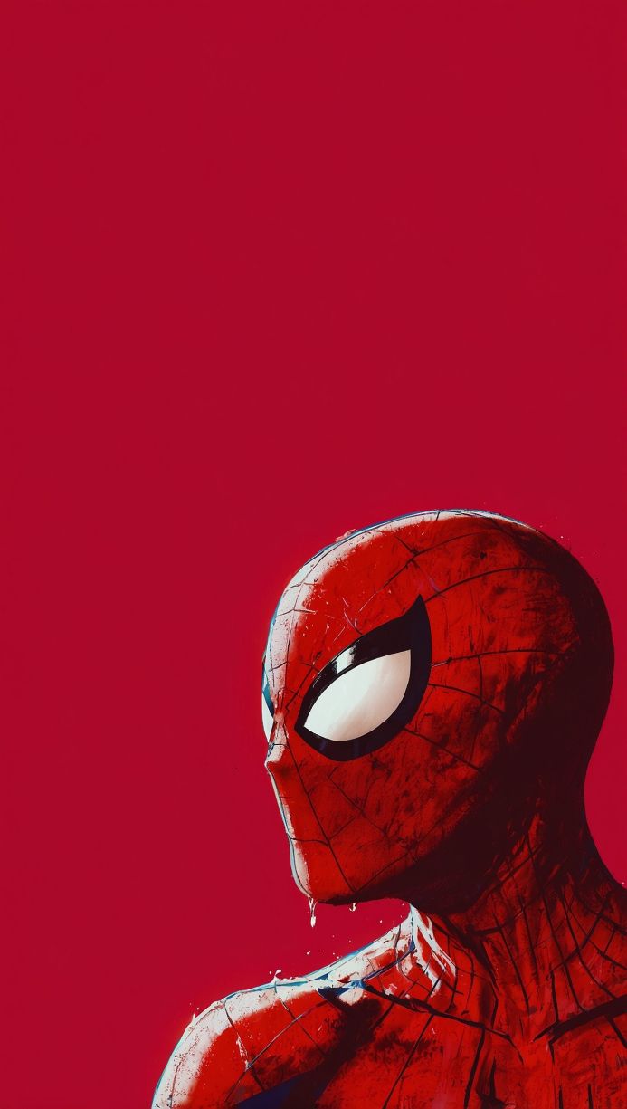 Close-up of Spiderman's mask on a red background