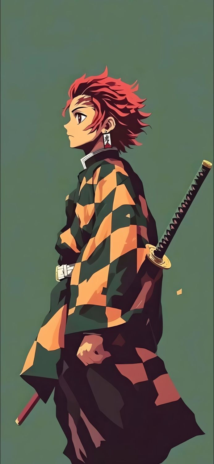 Tanjiro Kamado from Demon Slayer with a sword in profile view