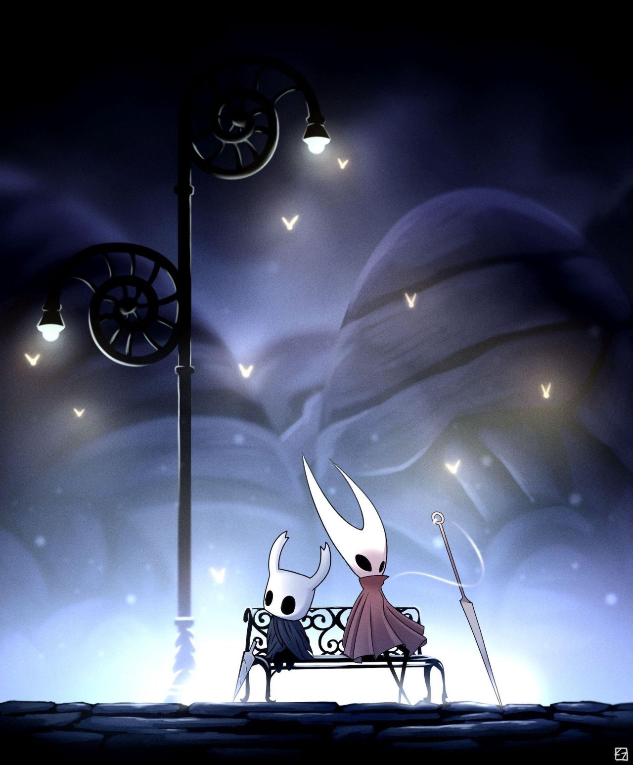 The Knight and Hornet sit on a bench
