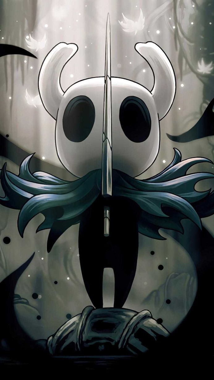 The Knight from Hollow Knight with a sword in a dark environment