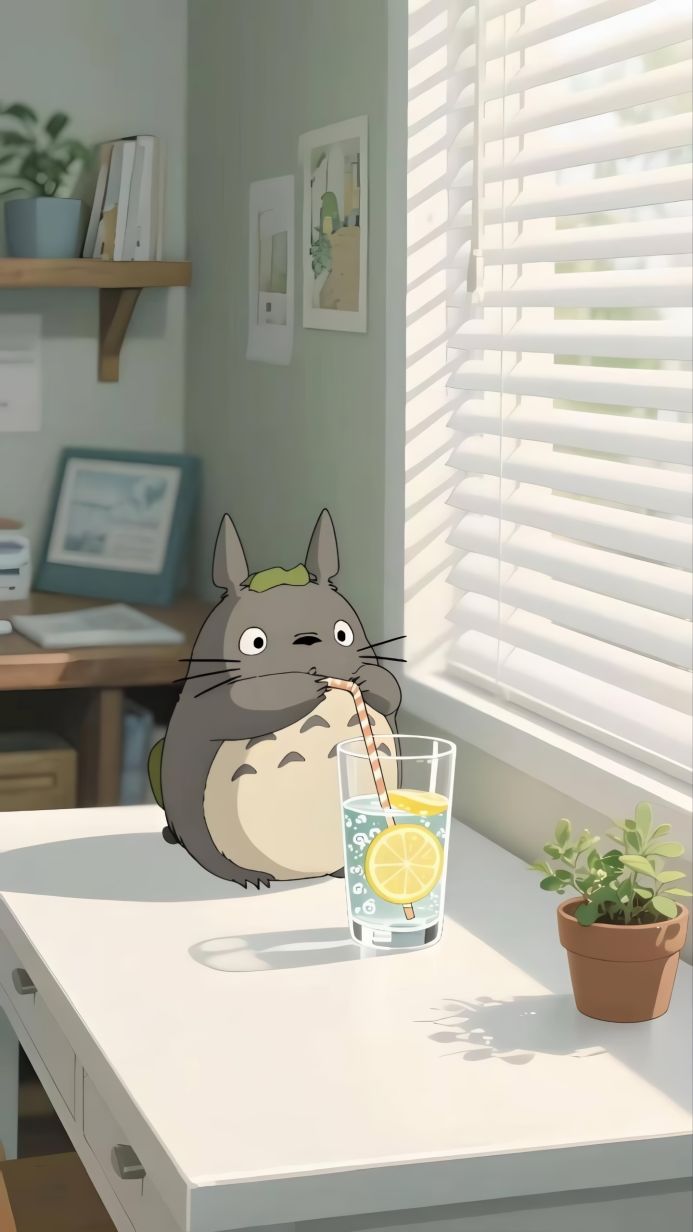 Totoro drinking lemonade