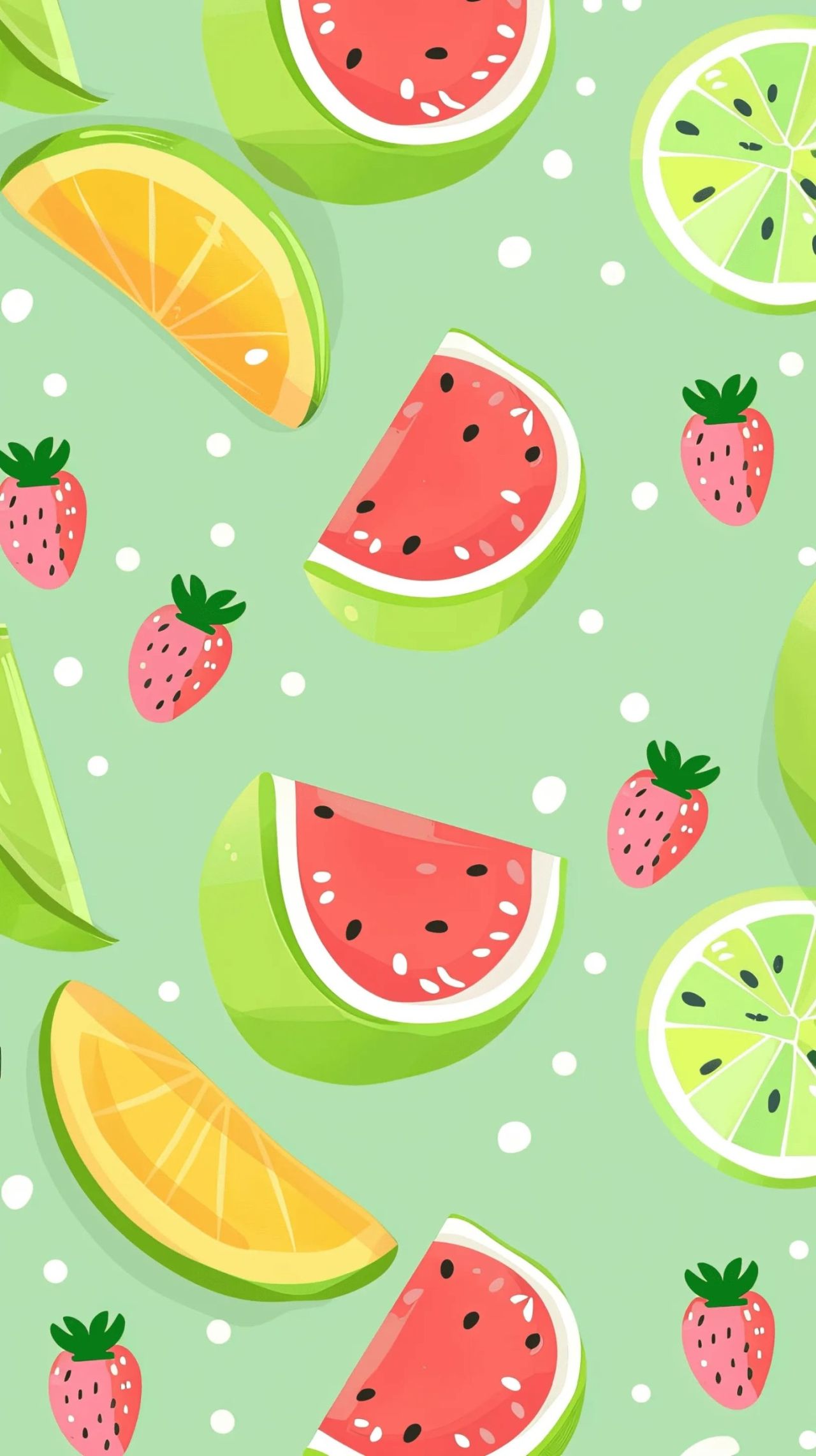Pattern of watermelon orange strawberry and lime