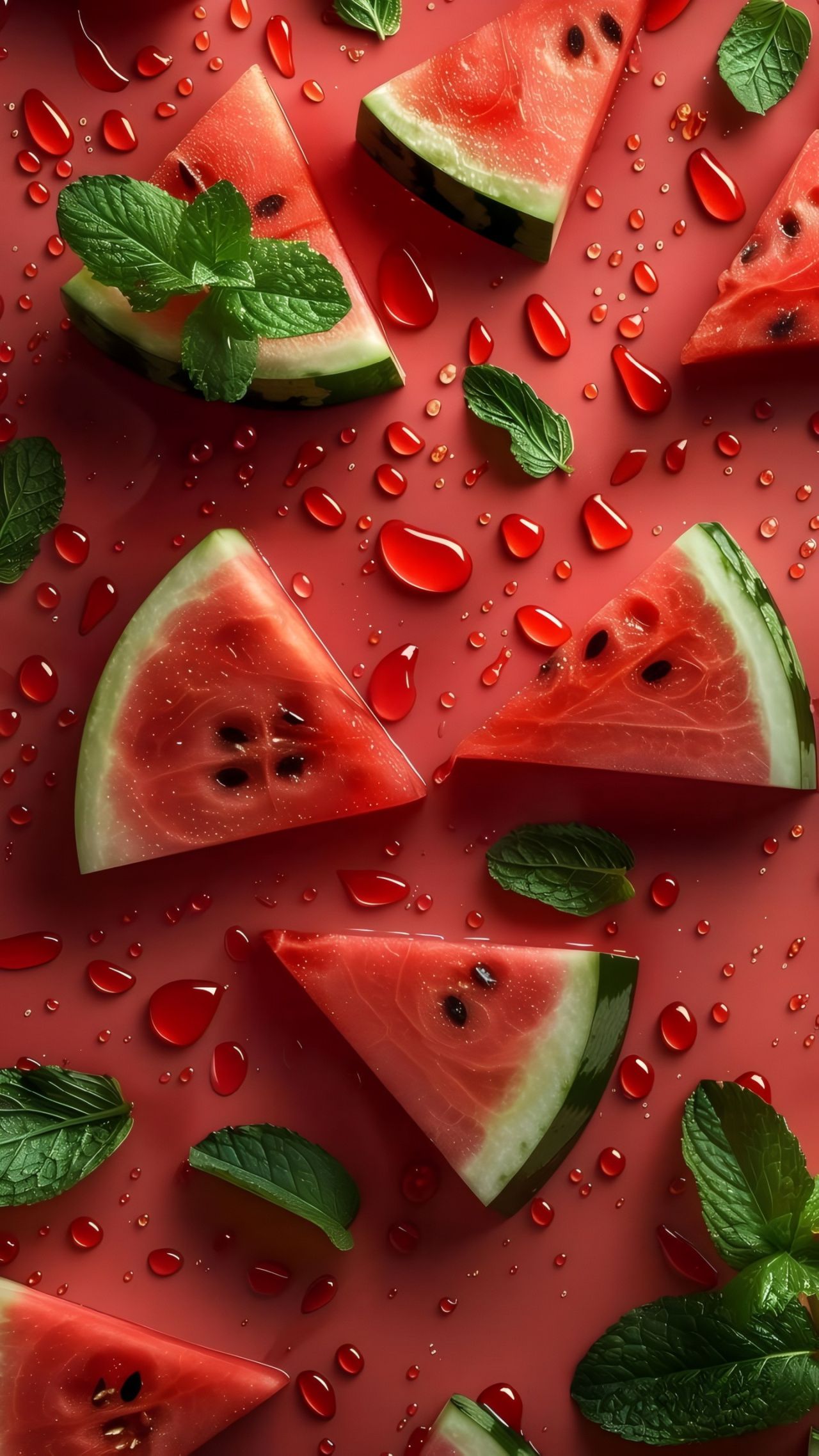 Slices of watermelon with mint and drops