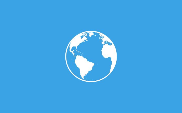 White globe illustration on a blue background