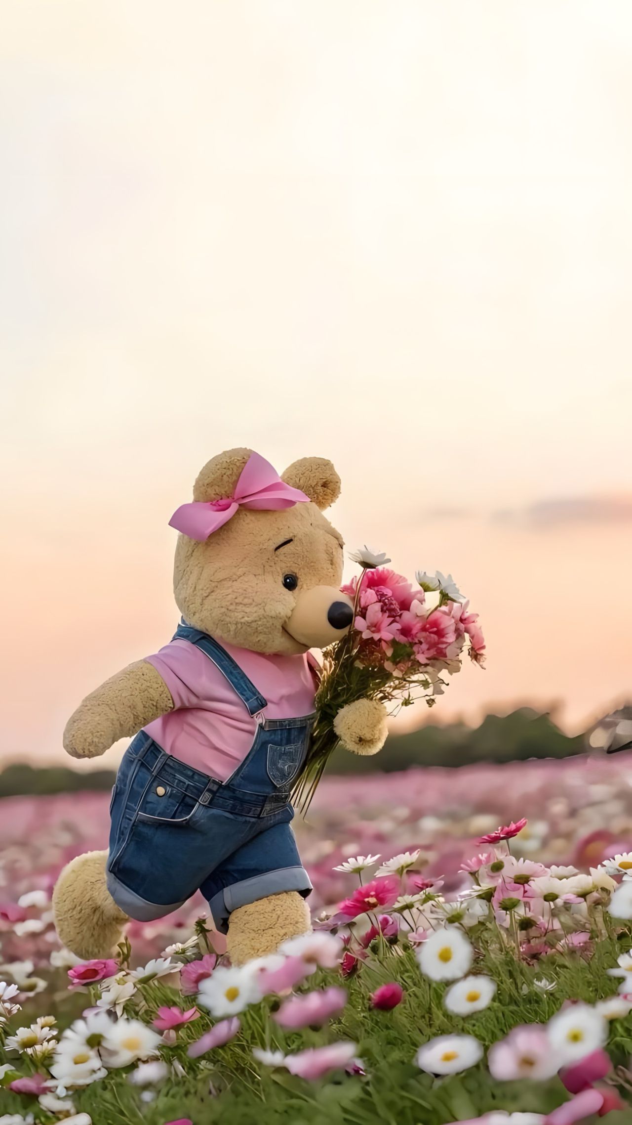 Winnie the Pooh with flowers