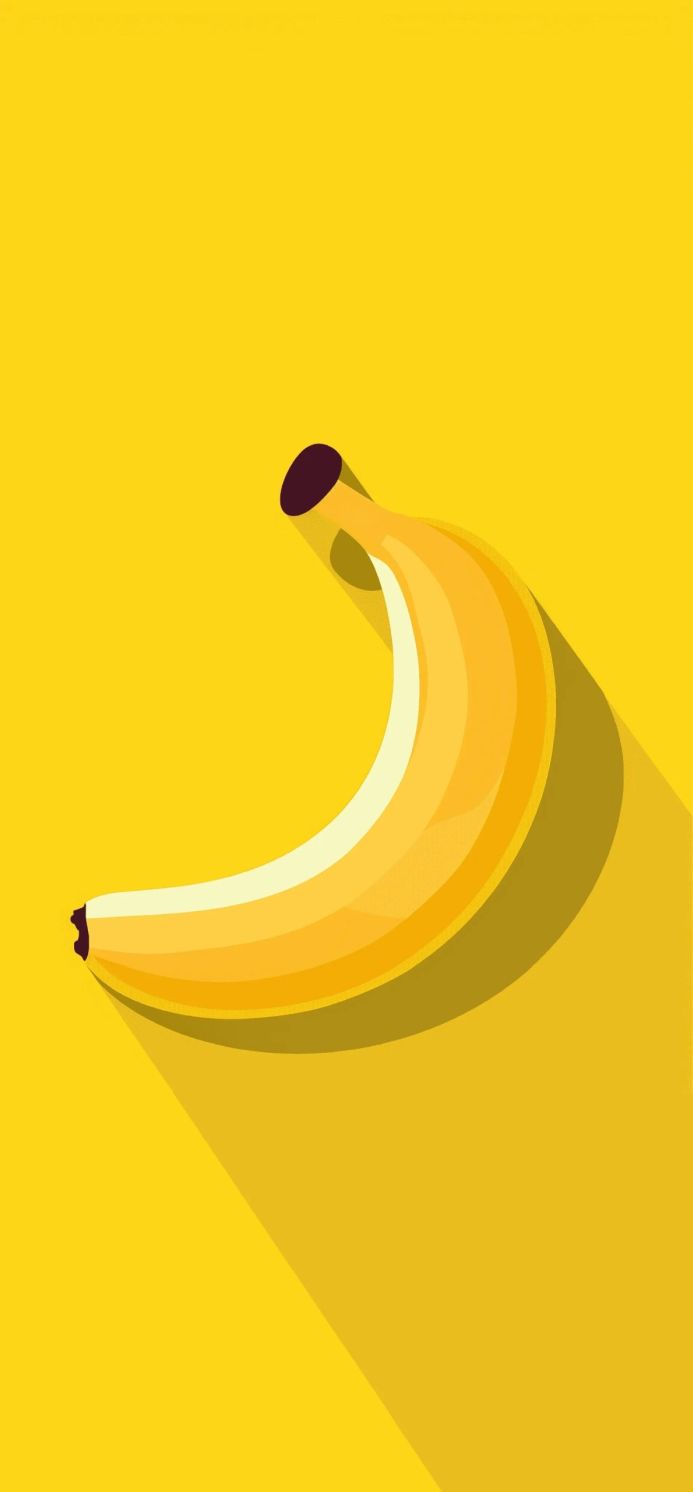 Illustration of a ripe yellow banana on a yellow background with a shadow