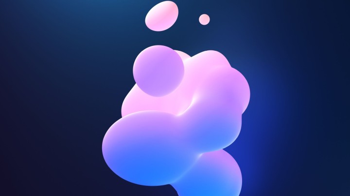 Abstract shapes in pink and blue gradient on dark background