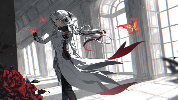 Arlecchino Genshin Impact white suit red accents