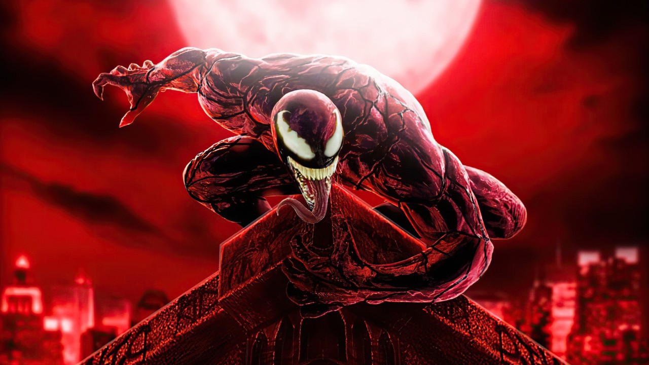 Carnage from Venom Let There Be Carnage on a rooftop at night